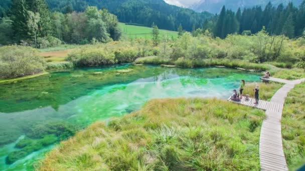 Podemos Ver Hermoso Lago Verde Naturaleza Que Rodea Algunas Personas — Vídeo de stock