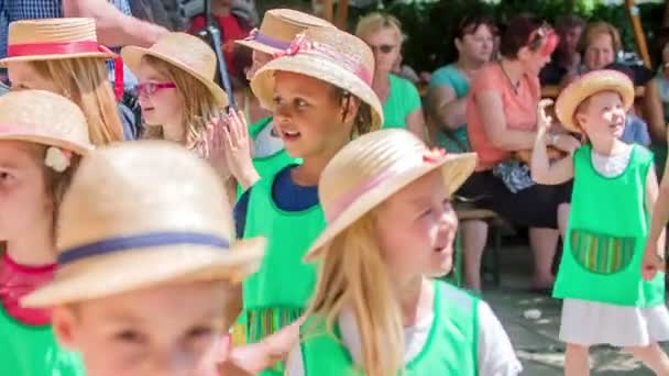 Gente Divirtiéndose Festival Sombreros Paja — Vídeo de stock