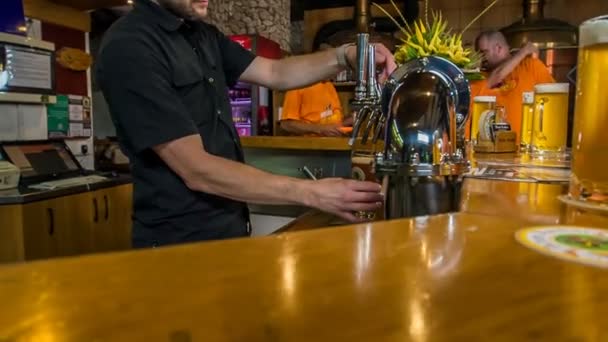 Domzale Slovinsko Července 2018 Barman Dnes Večer Prodává Spoustu Bier — Stock video