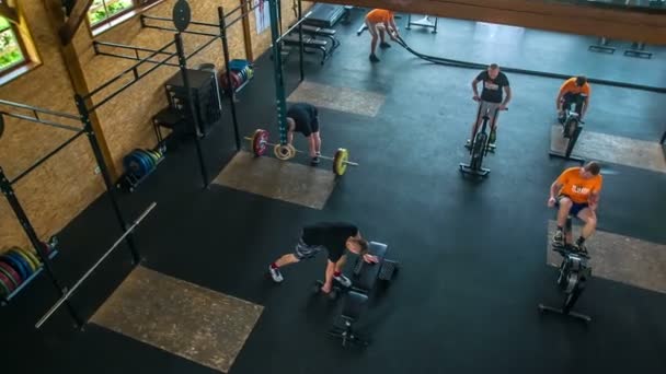 Domzale Slovenia 2018年7月体育馆里所有的人都很专注 他们都在做自己的运动 有的在举重 有的在做有氧运动 — 图库视频影像