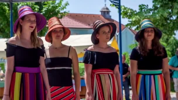 People Having Fun Straw Hats Festival — Stock Video