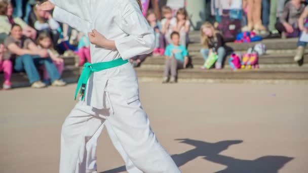 Domzale Slowenien Juni 2018 Mädchen Und Jungen Machen Gleichzeitig Judo — Stockvideo