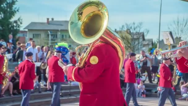 Domzale Slovenia June 2018 Anggota Band Brass Berjalan Dalam Lingkaran — Stok Video