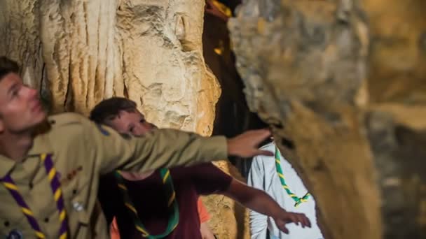 Domzale Slovenia July 2018 Group Scouts Excited Visiting Cave Fascinated — Stock Video