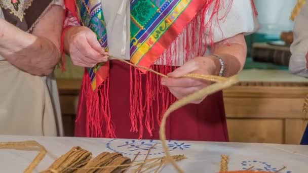 Ladies Doing Something Which Old Tradition Slovenia Making Something Wheat — Stock Video