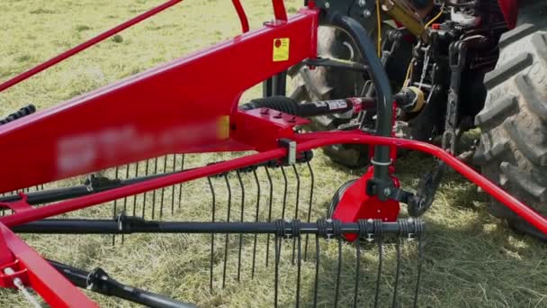 Can See Tractor Rotary Rakes Machinery Standing Still Field Summer — Stock Video