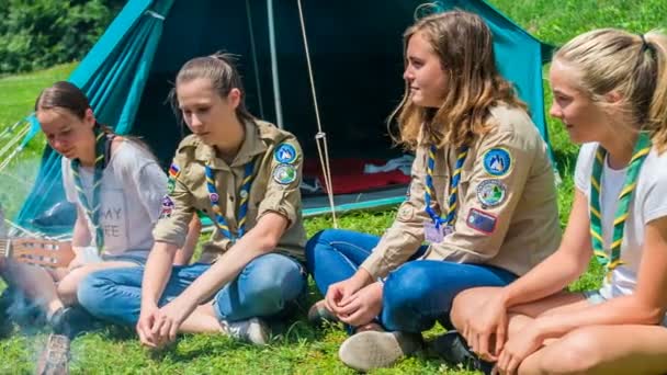 Domzale Slovenia July 2018 Team Scouts Sitting Half Circle Singing — Stock Video