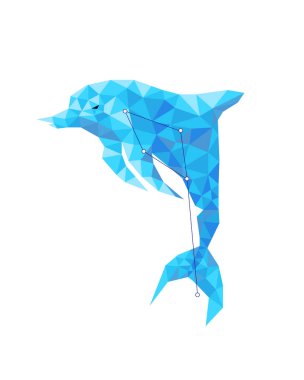 geometrik tarzda takımyıldızları çizgileri ile mavi yunus