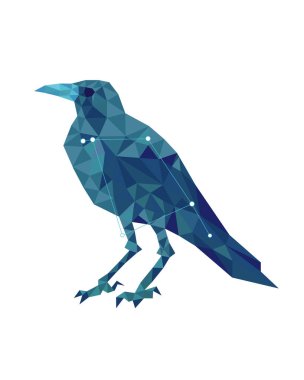 Geometric colorful figure art of blue raven in polygonal style on white background clipart