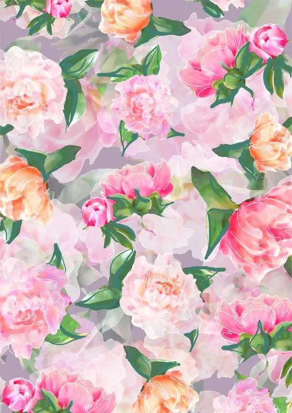 Blommig Bakgrund Med Akvarell Blommor Rosor — Stockfoto