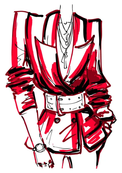 Fashion Art Girl Red Jacket White Belt — Stock Photo, Image