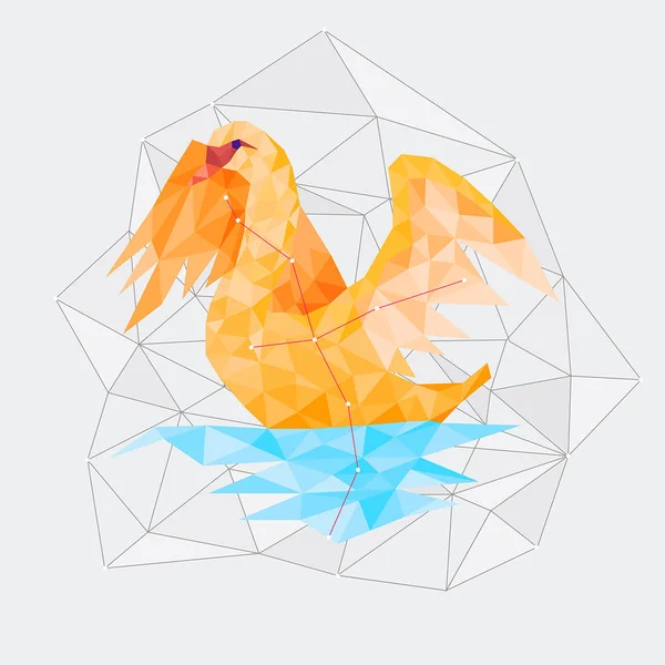 Cygnus constellation polygonal digital art, swan with stars and constellations. Diseño de espacios de cristal de cielo estrellado animal. Silhouette swan con estrellas en un fondo gris en estilo geométrico. — Foto de Stock