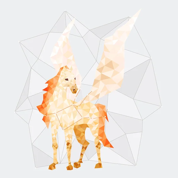 Pegasus  the winged horse constellation. Low polygon isolated pegasus  on grey background. Silhouette of beige pegasus crystal design illustration in minimalist style.  Polygonal design logo sketch —  Fotos de Stock