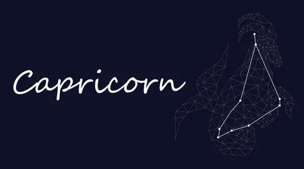 Caricorn Zodiac 는 별자리 벡터이다. 호로 스코프 별자리 별. 선명 한 어두운 밤하늘 과 점들로 이루어진 별들을 배경으로 하고 있습니다. 벡터 점성술 실루엣 가비 콘은 흰색 미술 을묘사 한다 — 스톡 벡터