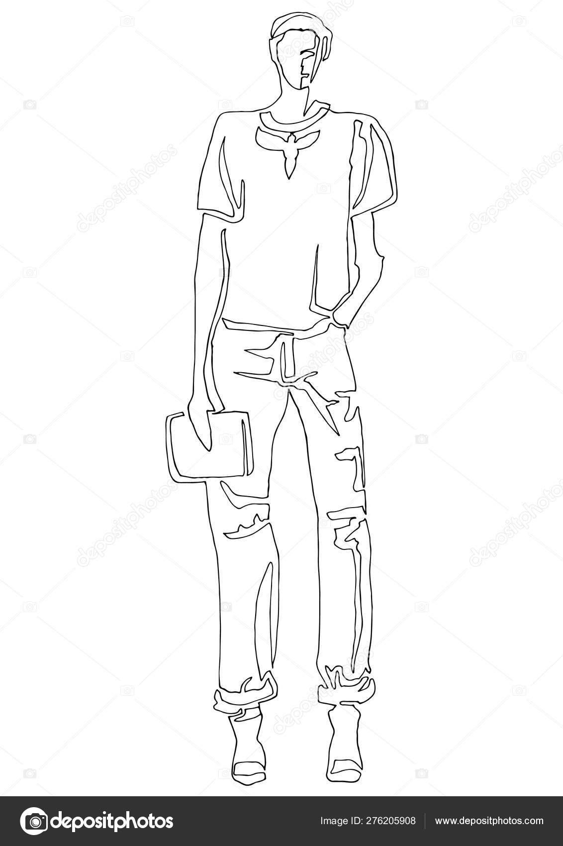 Fashion Hand Drawn Model Sketch Posing Woman Fashion Clothes Line Stock Illustration by ArctiumStudio 276205908
