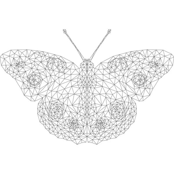 Pillangó Alacsony Poly Stílusban Fekete Vonalak Fehér Alapon — Stock Fotó