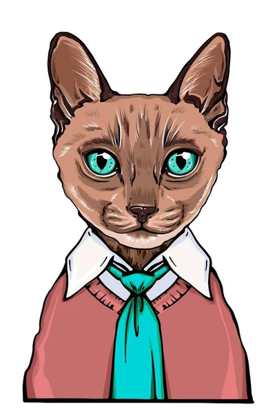 Gato Siamés Retrato Mascota Camisa Chaleco Retrato Animal Oficina Camisa — Vector de stock