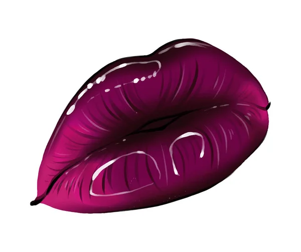 Dibujado Mano Separó Sexy Labios Color Púrpura Oscuro Vector Vampiro — Vector de stock