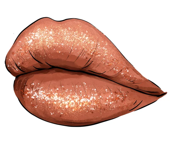 Hand Drawn Parted Sexy Lips Brown Color Vector Parted Sexy — Stock Vector