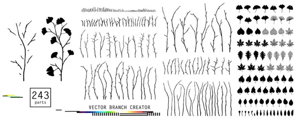 葉と枝はあなたのデザインのための孤立したオブジェクト作成者を設定します 大きなエレガントなコレクション天然の花の要素コンストラクタベクトル黒と白のシルエット銀杏のビロバメープルオーク月桂樹ユーカリの葉と枝は コレクションを設定しますイチョウ — ストックベクタ