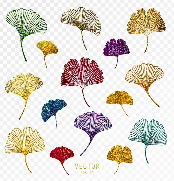 イチョウ オーク リンデン 栗の葉セット ベクトルカラフルな隔離されたシルエットオブジェクト 植物多色の輝き創造的な活気のあるトレンディーなイラスト 設計要素 — ストックベクタ