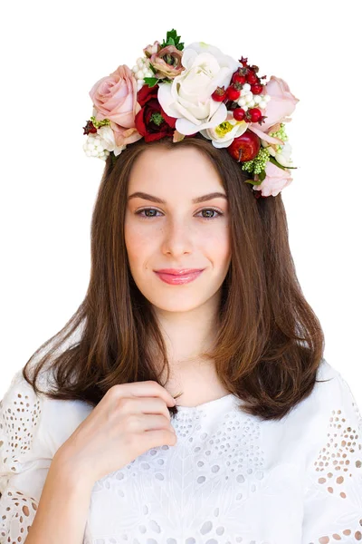 Portrait of beautiful girkl with flower wreath — Stock Photo, Image