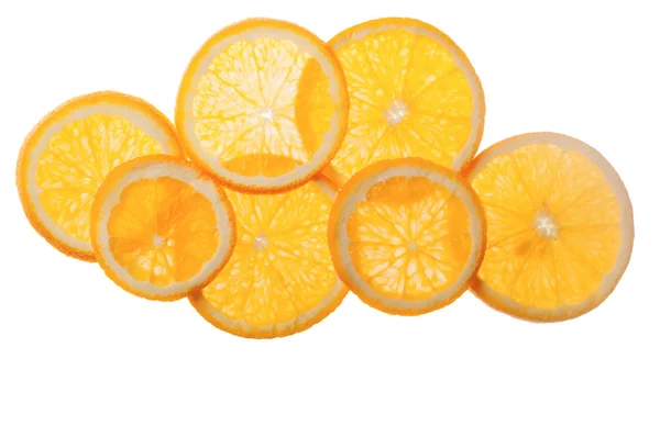 Sliced fresh orangeas isolated on white — 스톡 사진