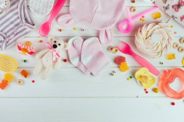 Beyaz ahşap arka planda bebek partisi arka planı
