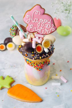 Easter freak shake decorated with Easter bunny gingerbread on gr clipart