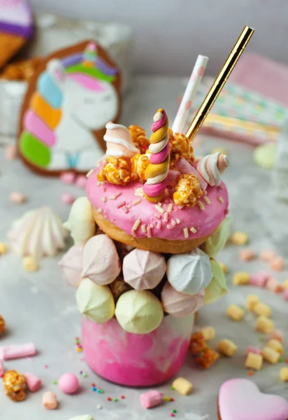 Freak shake decorated as unicorn