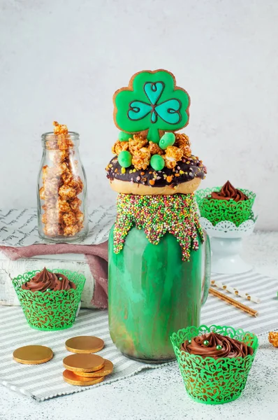 St. Patrick\'s freak shake topping with clover cookie and chocola