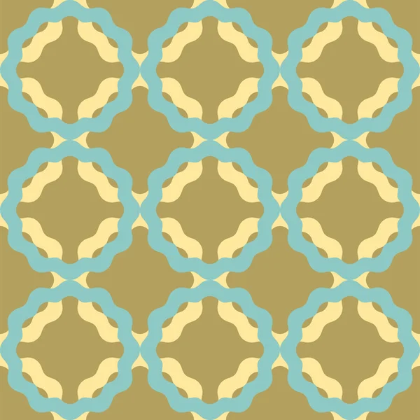 Modèle abstrait sans couture avec des anneaux ondulés. Anneaux jaunes et turquoise sur fond beige — Image vectorielle