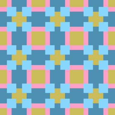 Kareler ve haçlar ile soyut dikişsiz desen. Renkli vektör arka planı