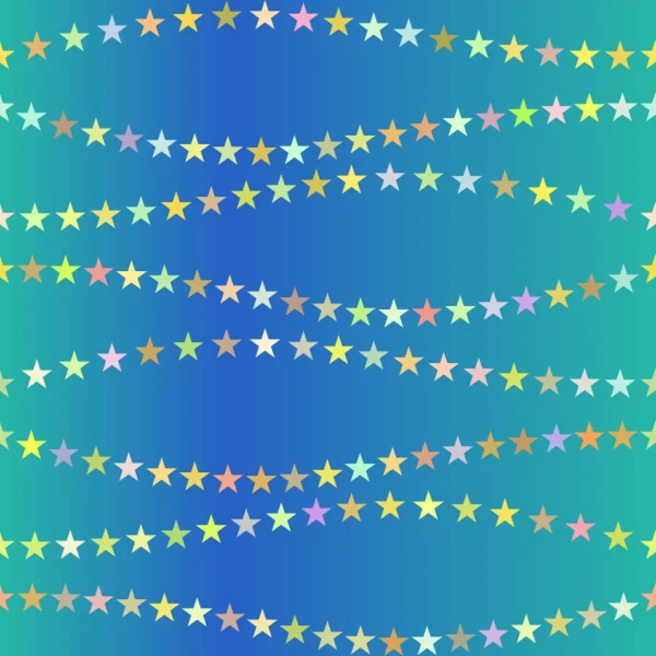 Fundo iridescente bonito com estrelas coloridas. Férias padrão sem costura. Ornamento para papel de embrulho de presente, tecido, cartões de saudação . — Vetor de Stock