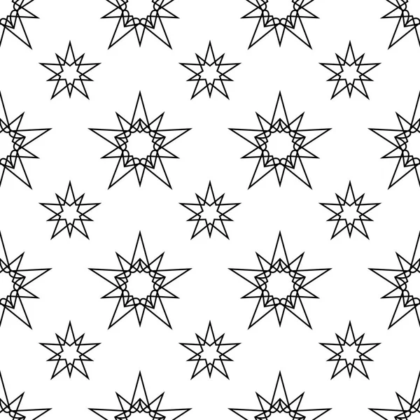 Schöner weißer Hintergrund mit schwarzen Sternen. monochromes nahtloses Muster. Schmuck für Geschenkpapier, Stoff, Grußkarten. — Stockvektor