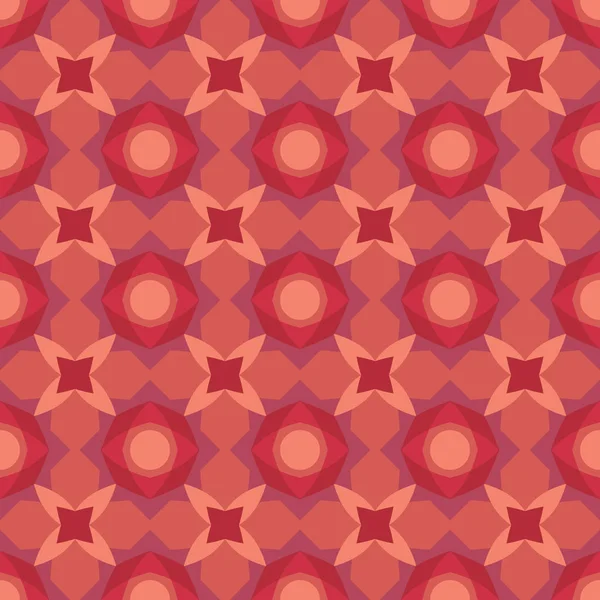 Nahtloses Muster mit geordneter Anordnung abstrakter geometrischer Formen. farbenfrohe Illustration in warmen Tönen. — Stockvektor
