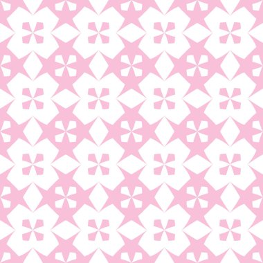 Soyut geometrik şekillerin sıralı düzenlemesi ile dikişsiz desen. Beyaz bir arka plan üzerinde pembe haçlar Görüntü. Renkli illüstrasyon.