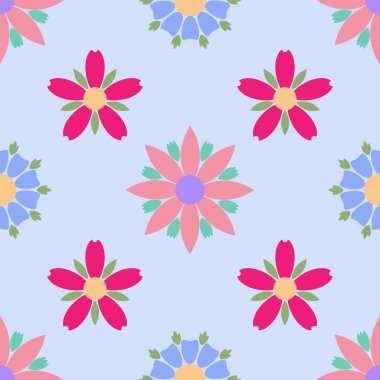 Basit çiçekler dikişsiz desen. Yaz vektör arka planı