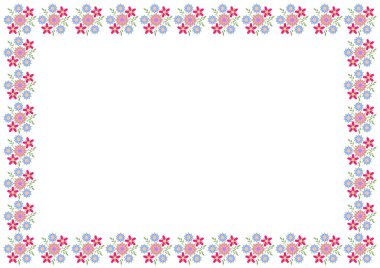 Renkli yabani çiçeklerdekoratif çerçeve. Dikdörtgen kompozisyon A4.