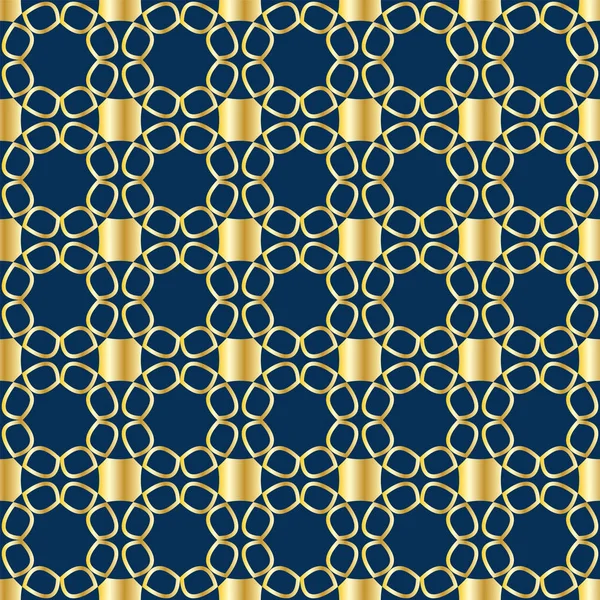 Nahtloses Muster mit Spitze aus goldenen abstrakten Blumen auf blauem Hintergrund. — Stockvektor
