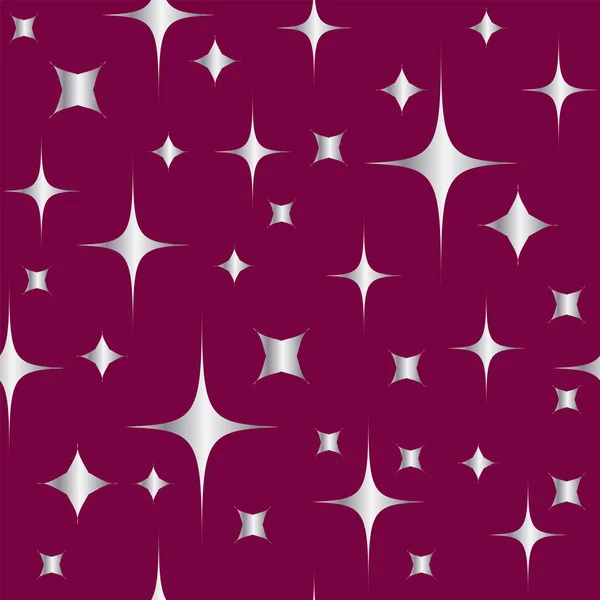 Бесшовный рисунок с сияющими серебряными звездами на красном фоне — стоковый вектор