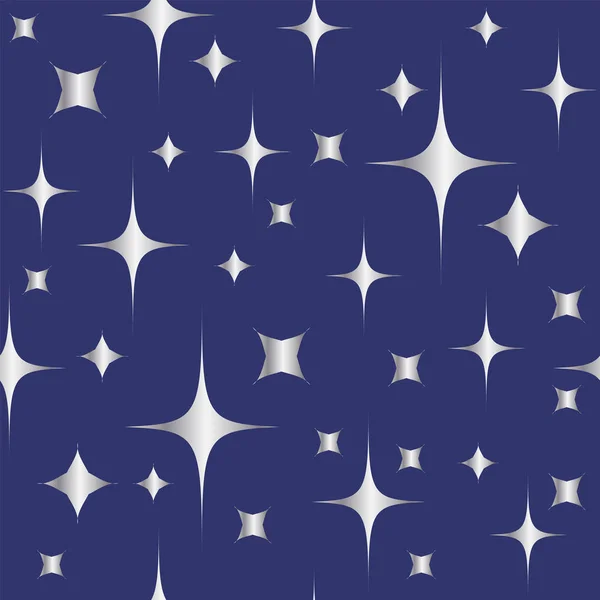 Бесшовный рисунок с сияющими серебряными звездами на синем фоне. Рождество или Новый год фон — стоковый вектор