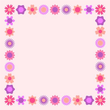 Renkli güzel çiçekler ile modern kare çiçek çerçevesi