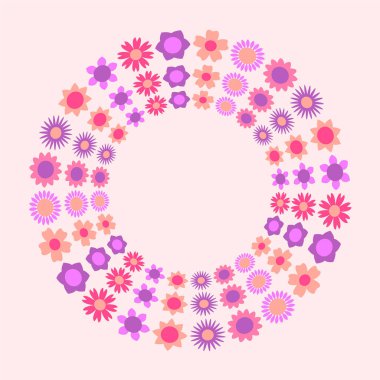 Renkli güzel çiçekler ile modern dairesel çiçek çerçevesi