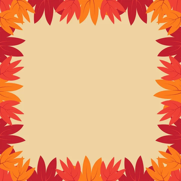Decorative frame of colorful autumn leaves. Square composition — Stock Vector