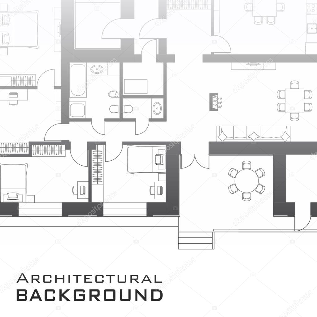 Urban background. Part of architectural project, architectural plan of a residential building. Black and white vector illustration