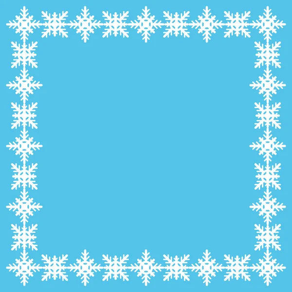 Mooi winter vierkant frame gemaakt van sneeuwvlokken op blauw. Kerst Vector achtergrond. — Stockvector