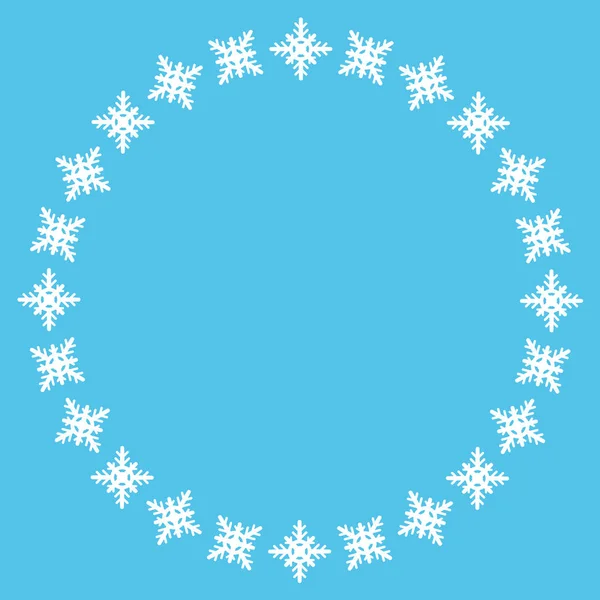 Beautiful winter round frame made of snowflakes on blue. Christmas vector background. — Stock Vector