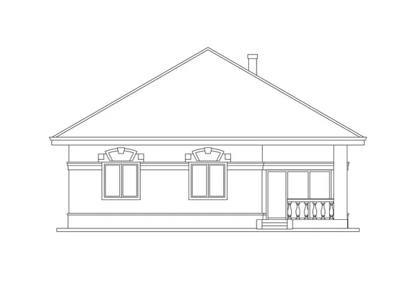 Facciata architettonica di una casa. Il disegno del cottage. Isolato su sfondo bianco. Illustrazione nera vettoriale — Vettoriale Stock