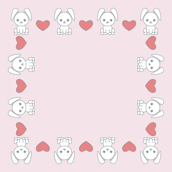 Cadre Mignon Avec Des Lapins Drôles Dessins Animés Des Cœurs — Image vectorielle
